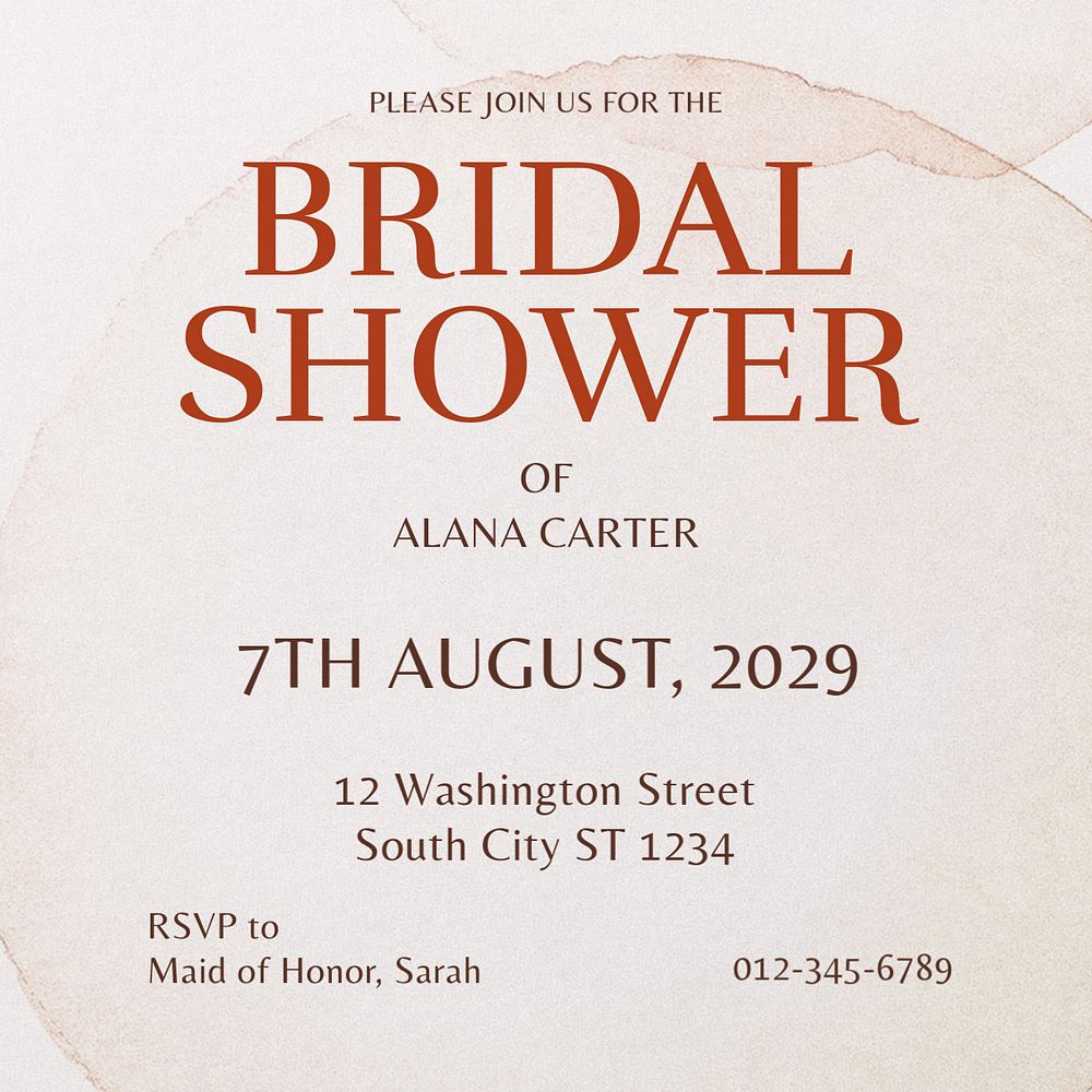 Bridal shower Instagram post template, editable text