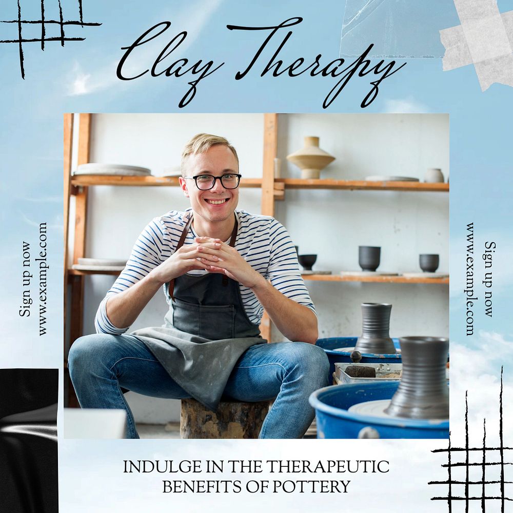 Clay therapy Instagram post template, editable text