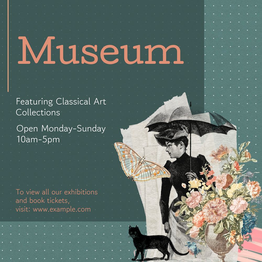 Museum Instagram post template, editable text