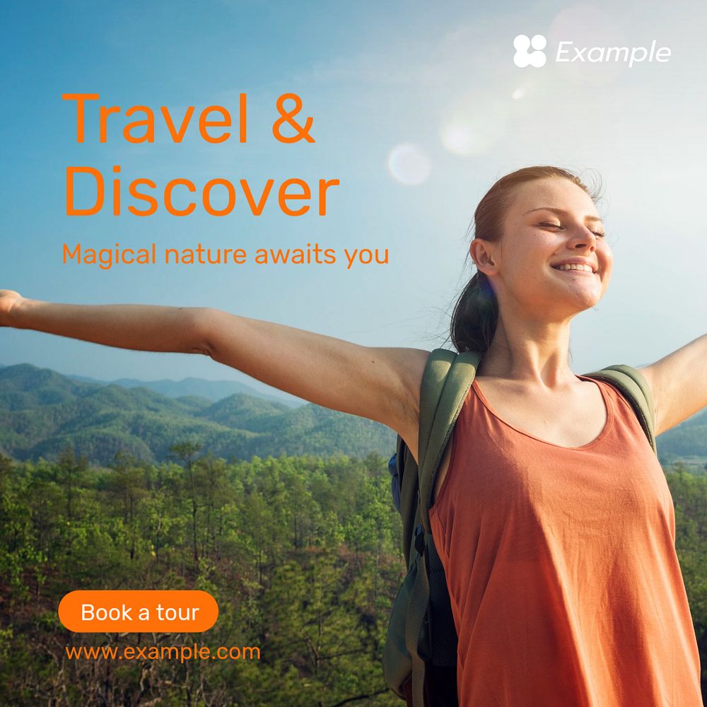 Travel & discover Instagram post template, editable text