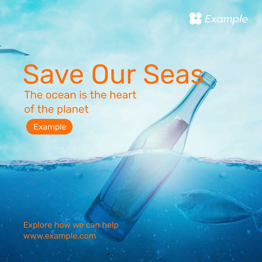 save our seas Instagram post template, editable text