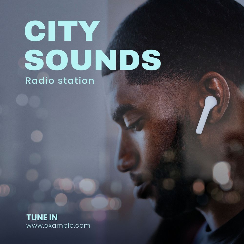 City sounds Instagram post template, editable text