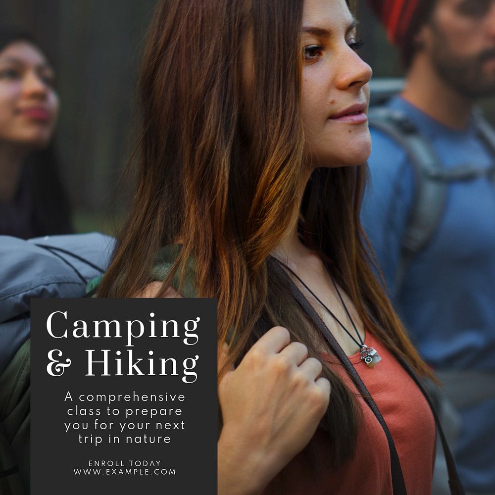 Camping & hiking Instagram post template, editable text