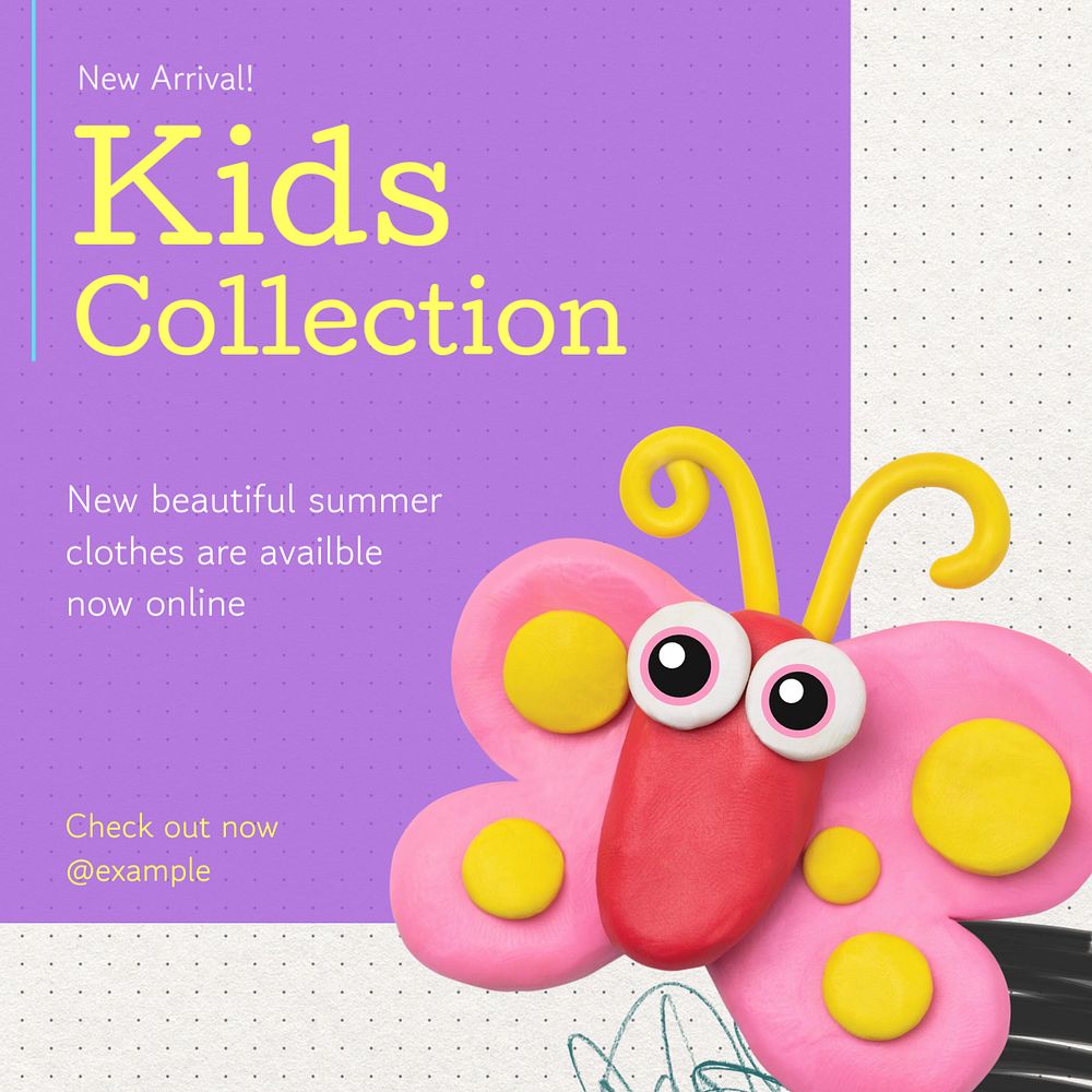 Kids collection Instagram post template, editable text