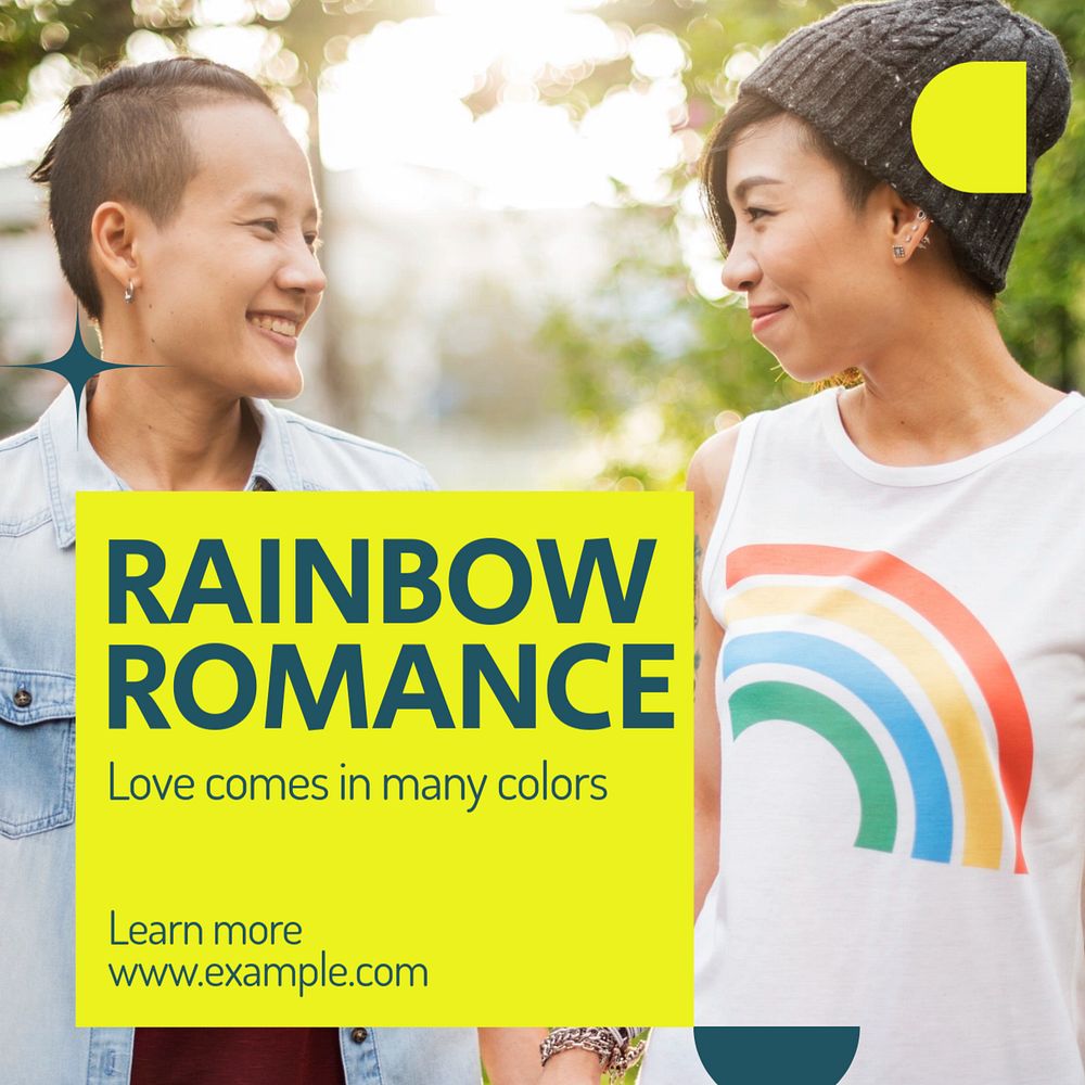 Rainbow romance Instagram post template, editable text