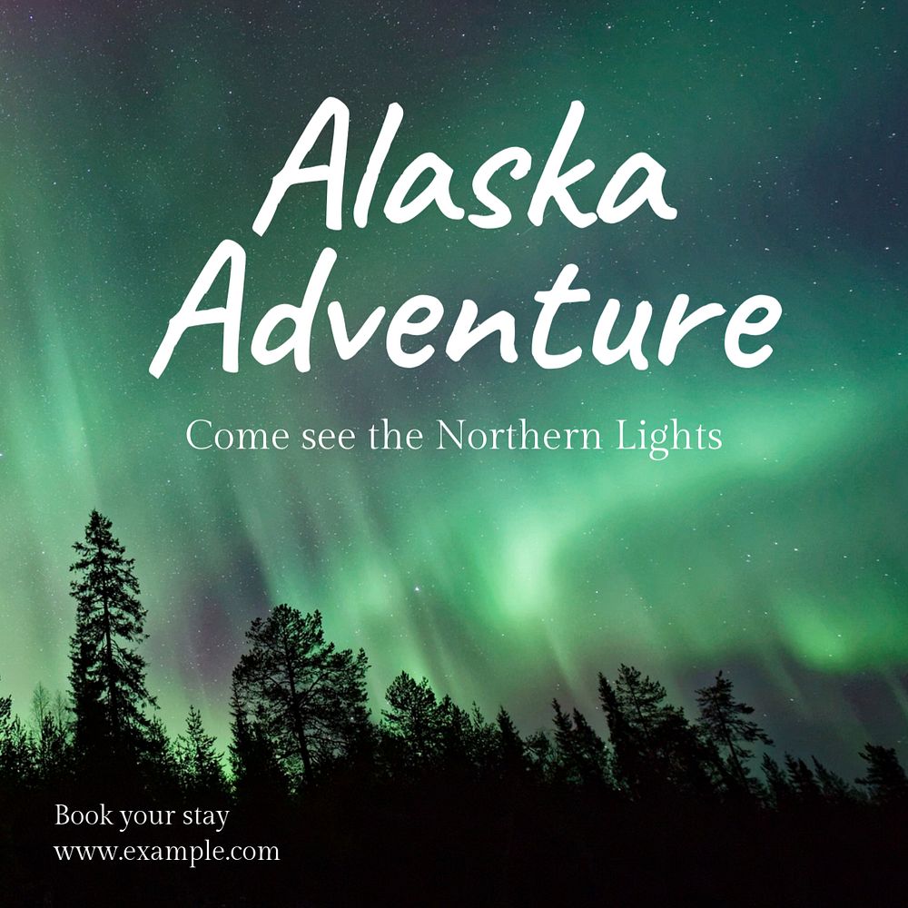 Alaska adventure Instagram post template, editable text