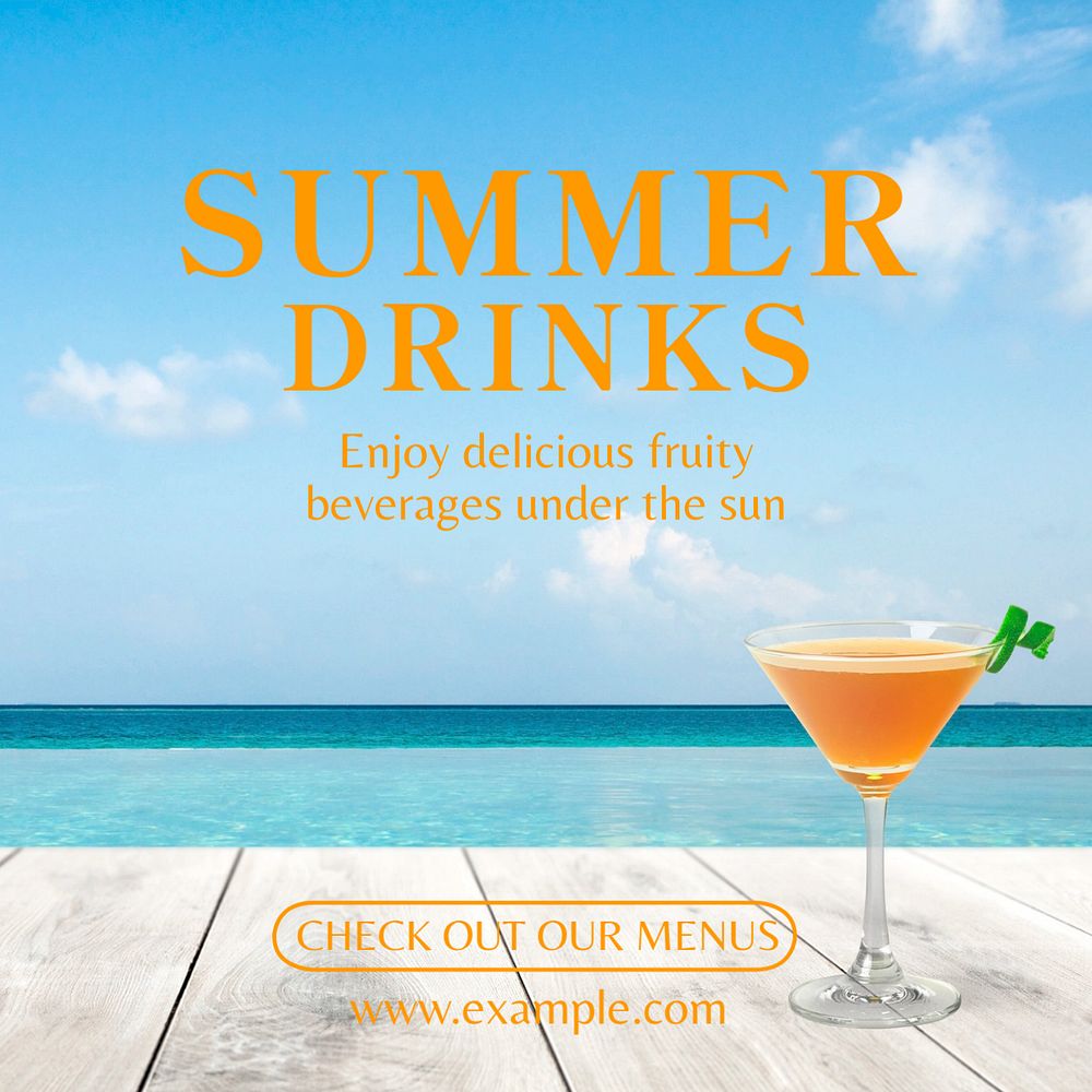 Summer drinks Instagram post template, editable text