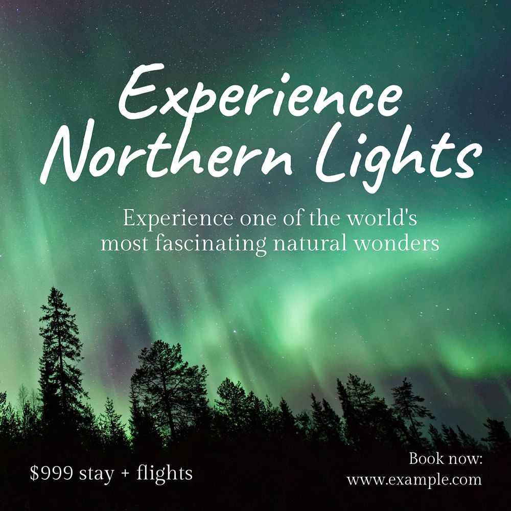 Northern light tour Instagram post template, editable text