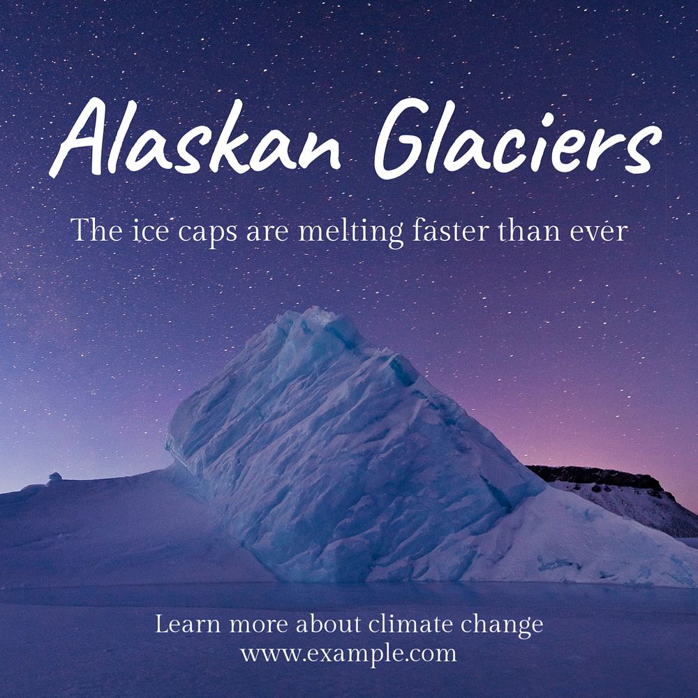 Alaskan glaciers Instagram post template, editable text