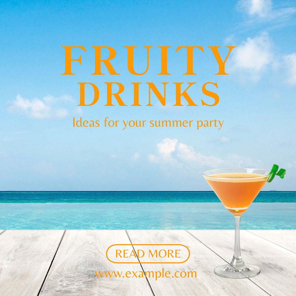 Fruity cocktails Instagram post template, editable text