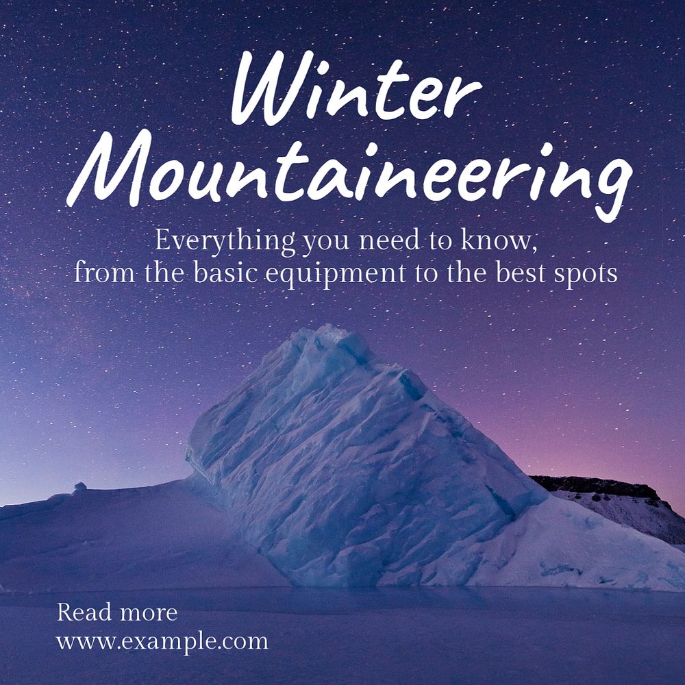 Winter mountaineering Instagram post template, editable text