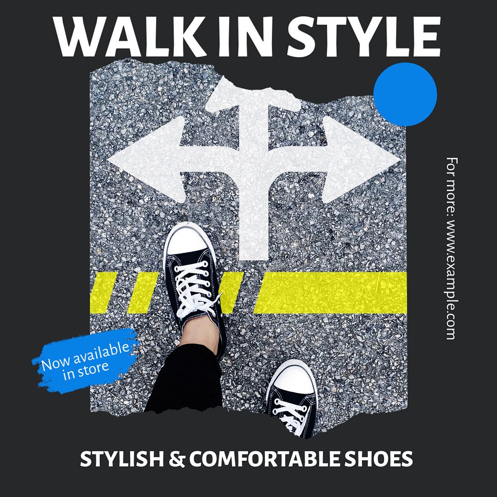 Walking shoes Instagram post template, editable text