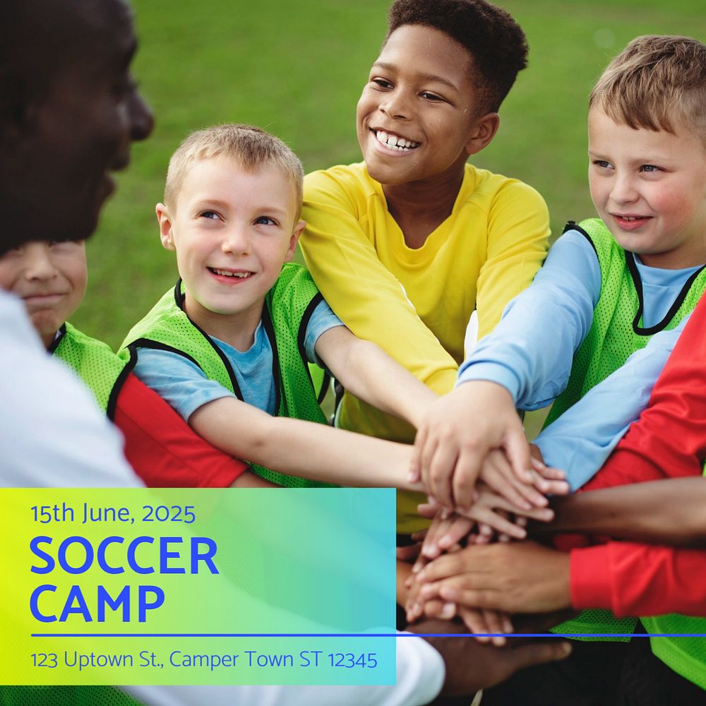 Soccer camp Instagram post template, editable text