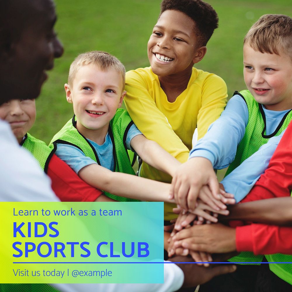 Kids sport club Instagram post template, editable text