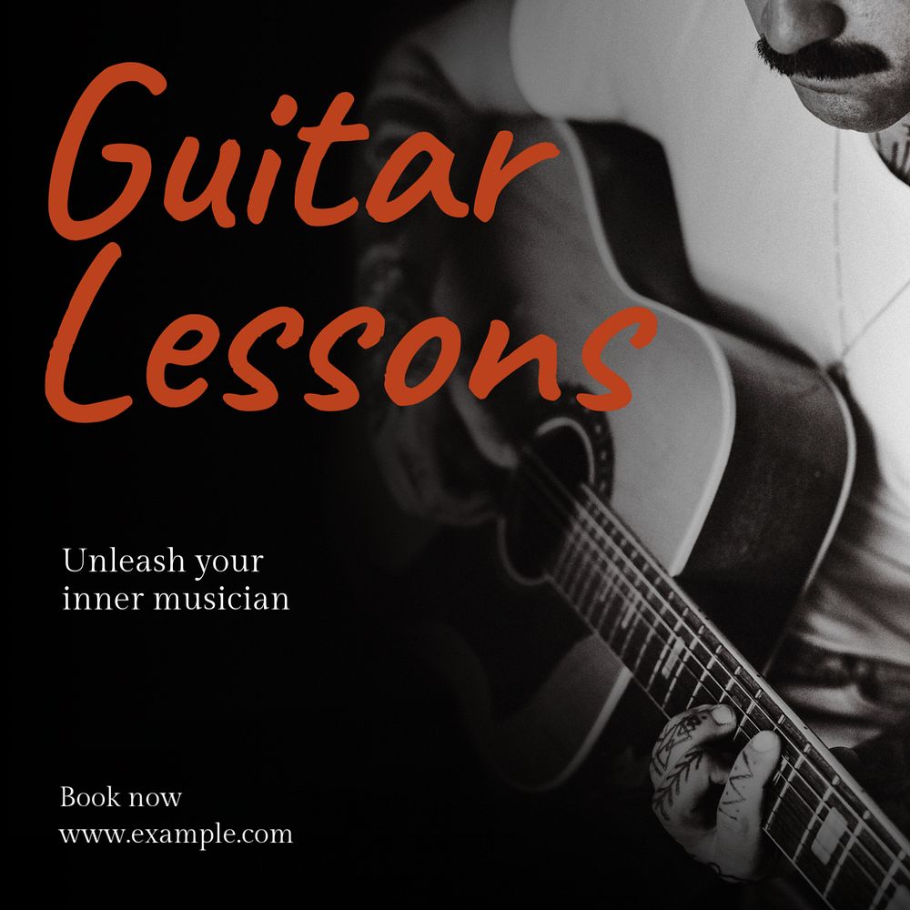 Guitar lessons Instagram post template, editable text