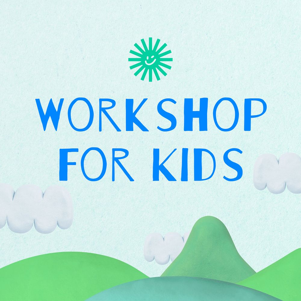 Workshop for kids Instagram post template, editable text