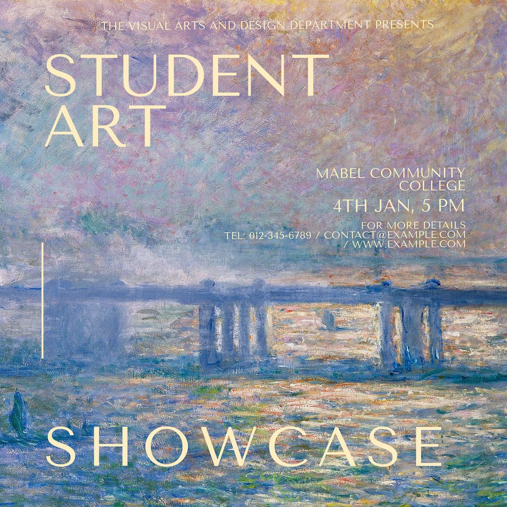 Student art showcase Instagram post template, editable text