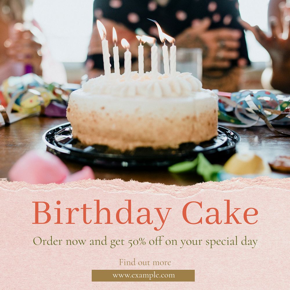 Birthday cake Instagram post template, editable text