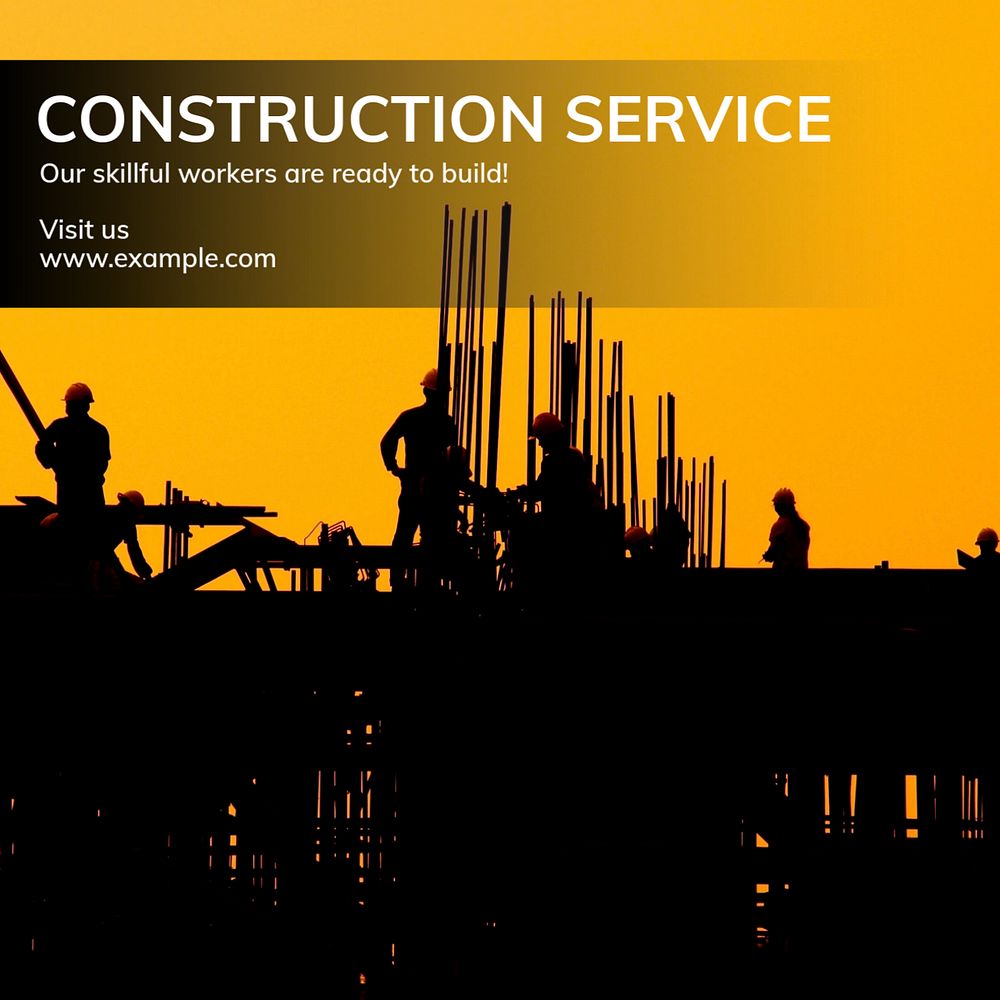 Construction service Instagram post template, editable text