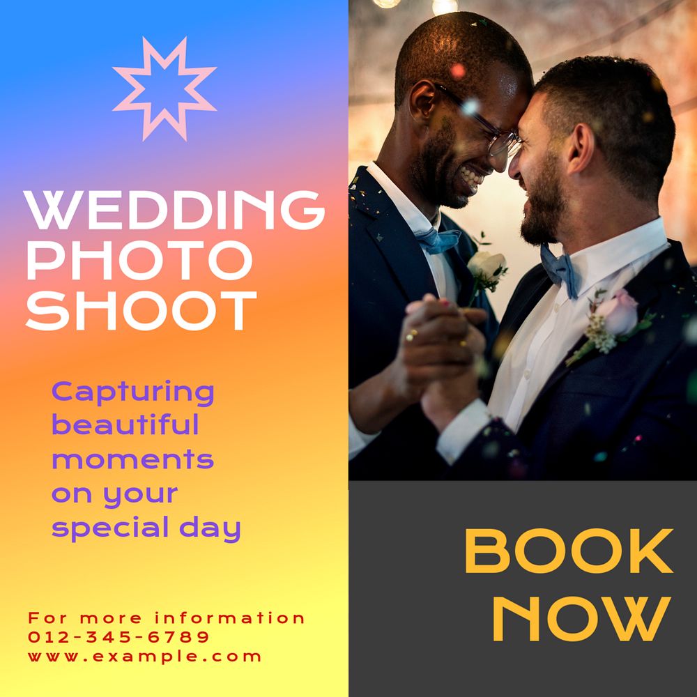 Wedding photoshoot Instagram post template, editable text