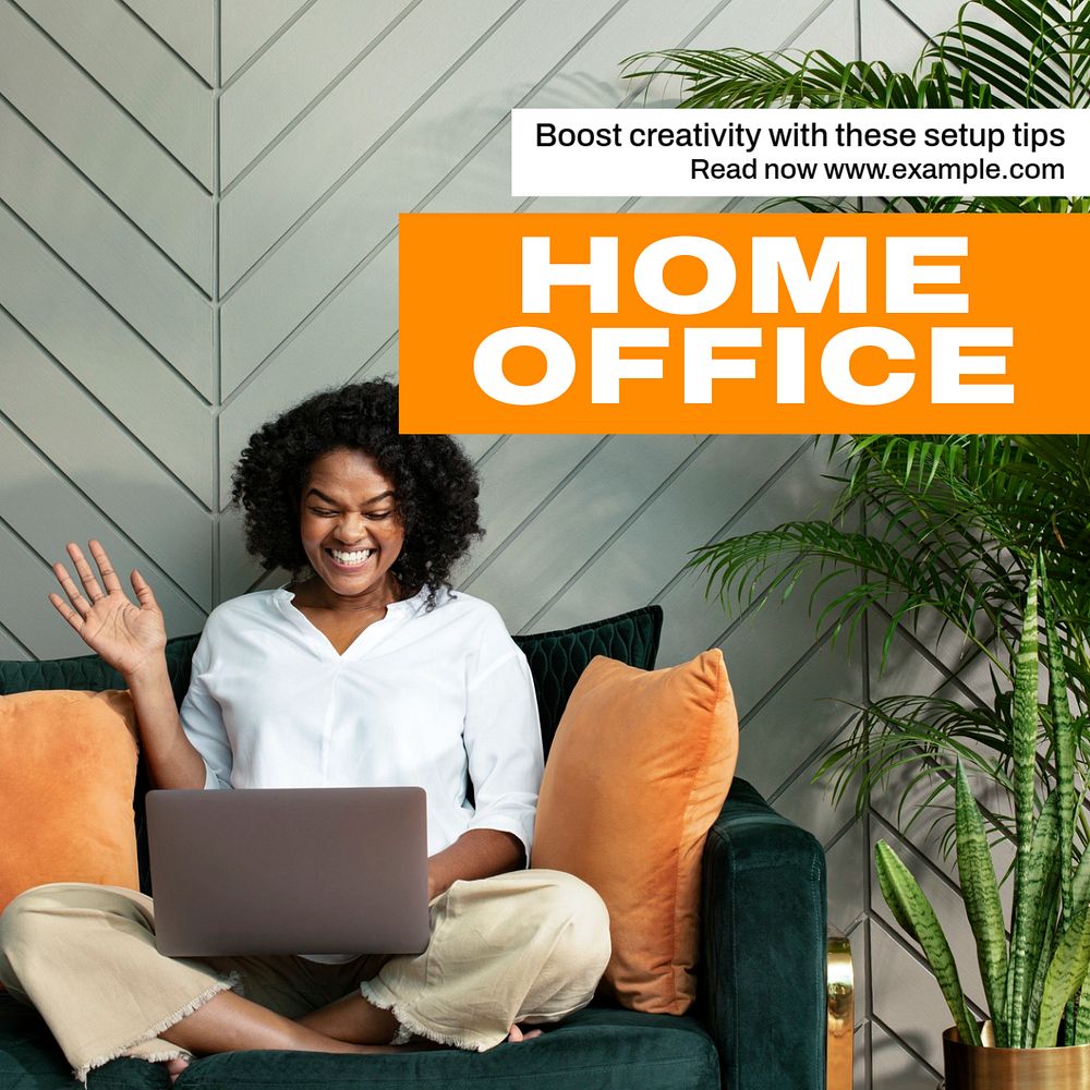 Home office Instagram post template, editable text