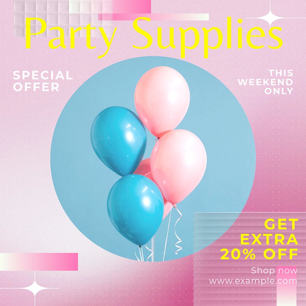 Party supplies Instagram post template, editable text