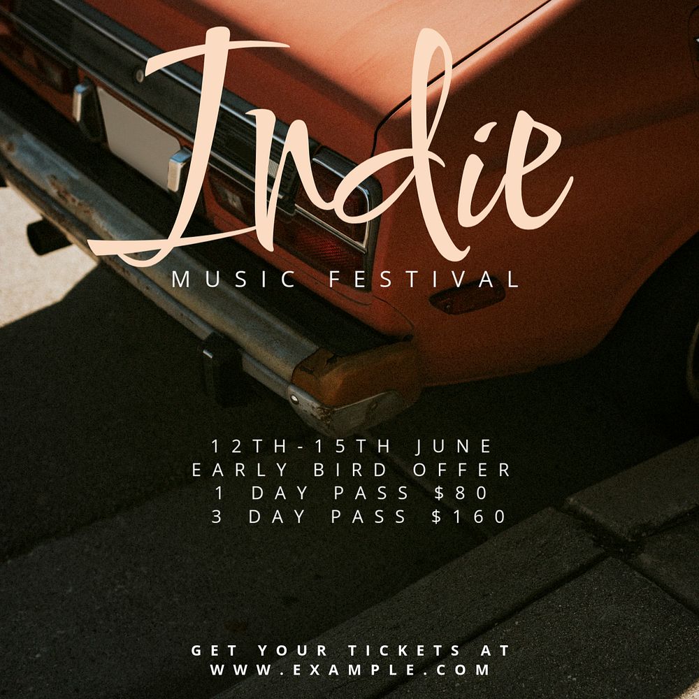 Indie festival Instagram post template, editable text