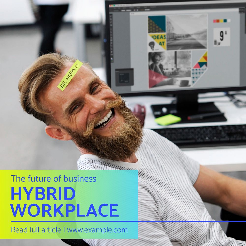 Hybrid workplace Instagram post template, editable text