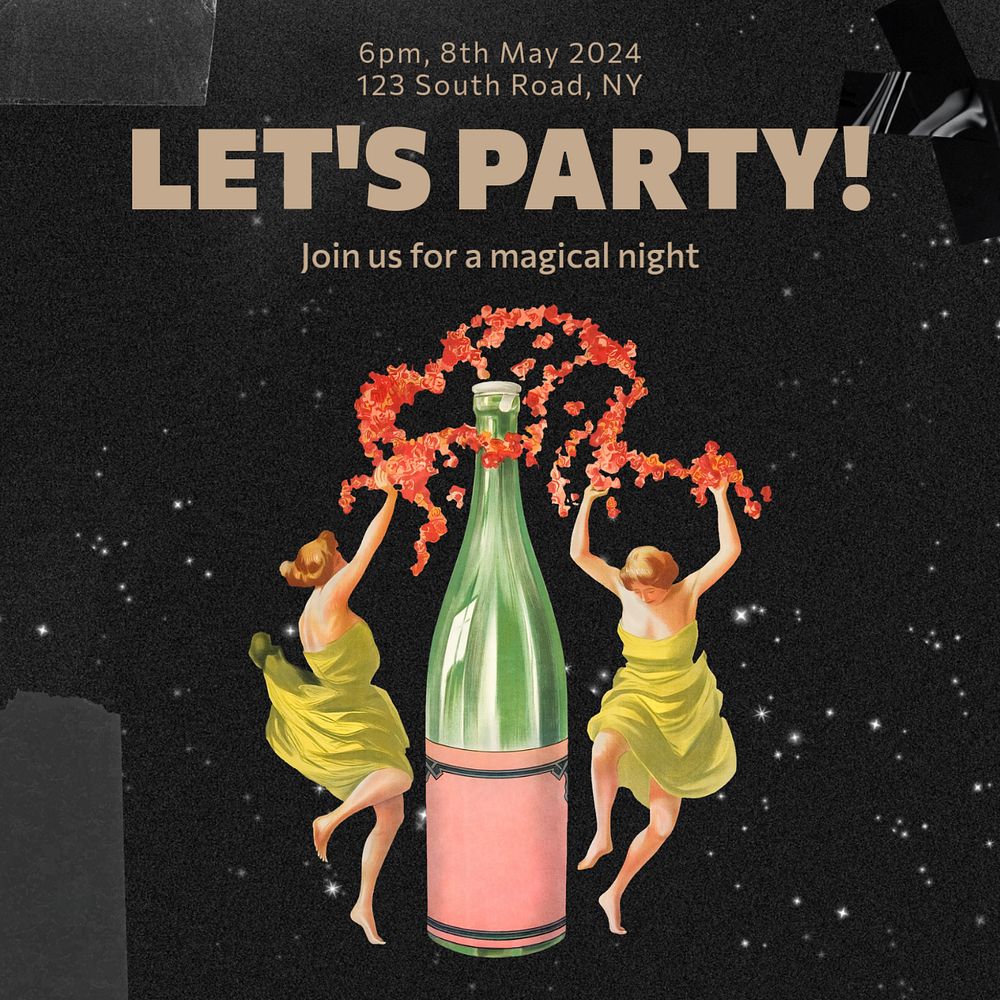 Let's party Instagram post template, editable text