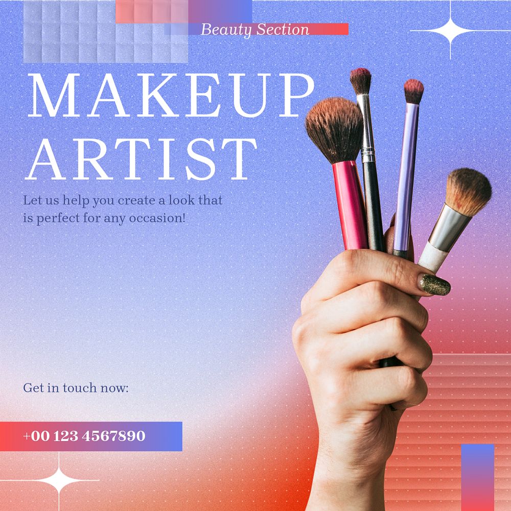 Makeup artist Instagram post template, editable text