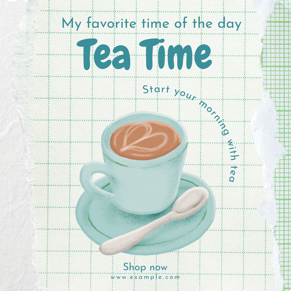 Tea time Instagram post template, editable text