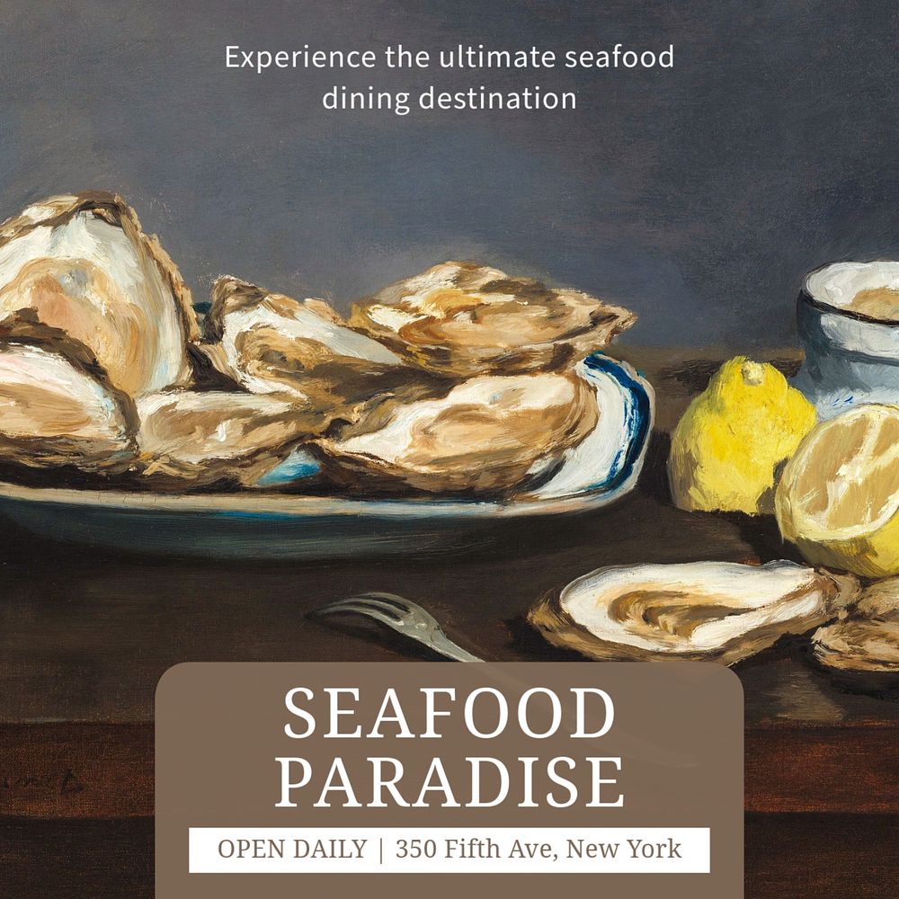 Seafood paradise Instagram post template, editable text