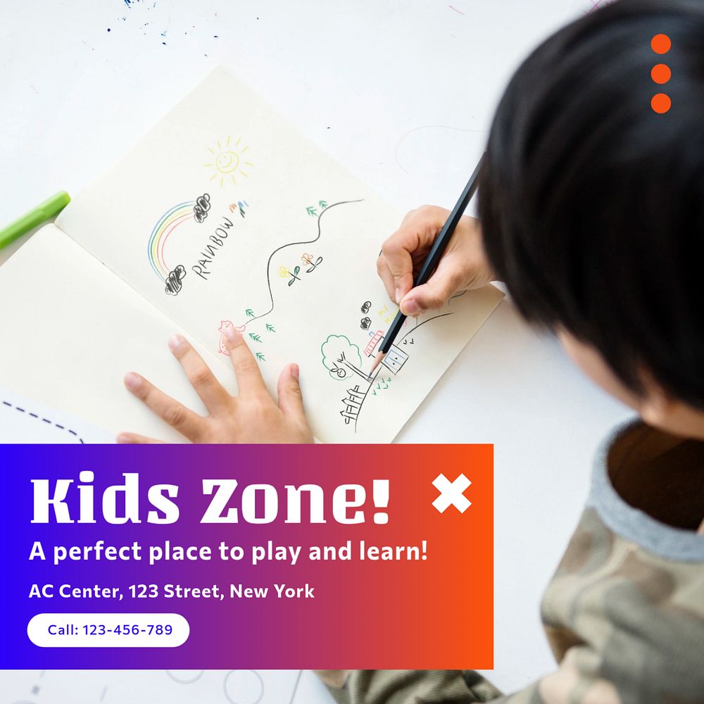 Kids zone Instagram post template, editable design