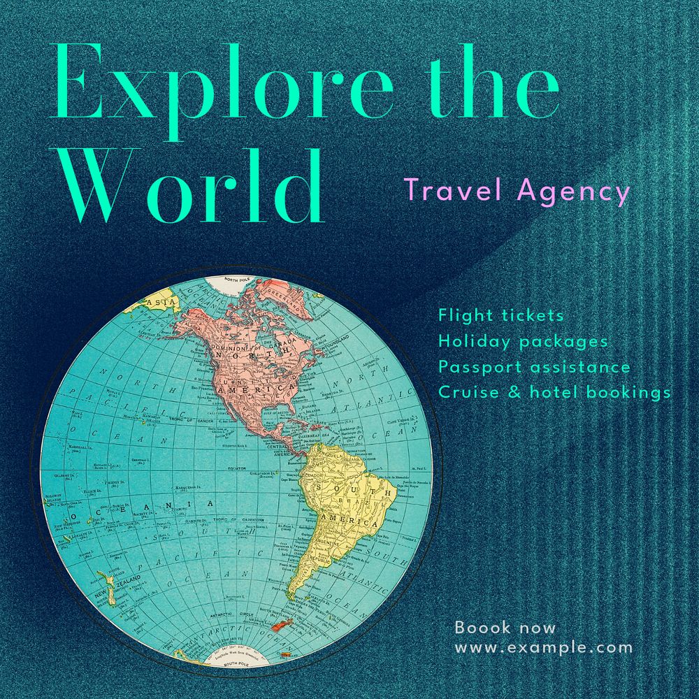 Travel agency Instagram post template, editable text