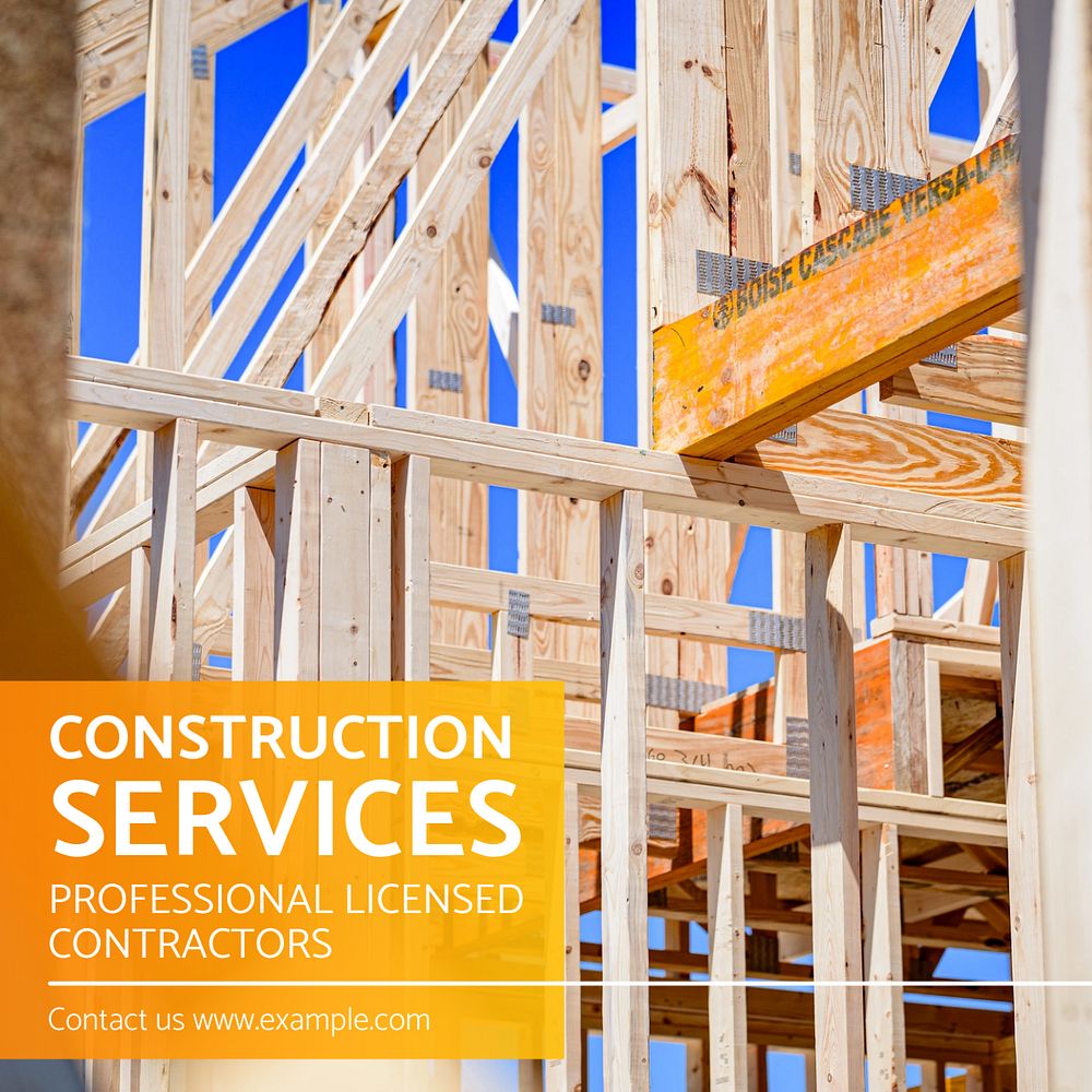 Construction services Instagram post template, editable text