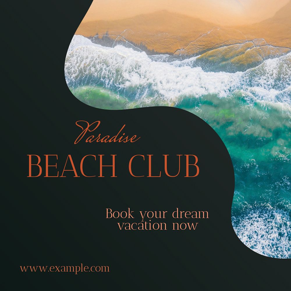 Paradise beach club Instagram post template, editable text