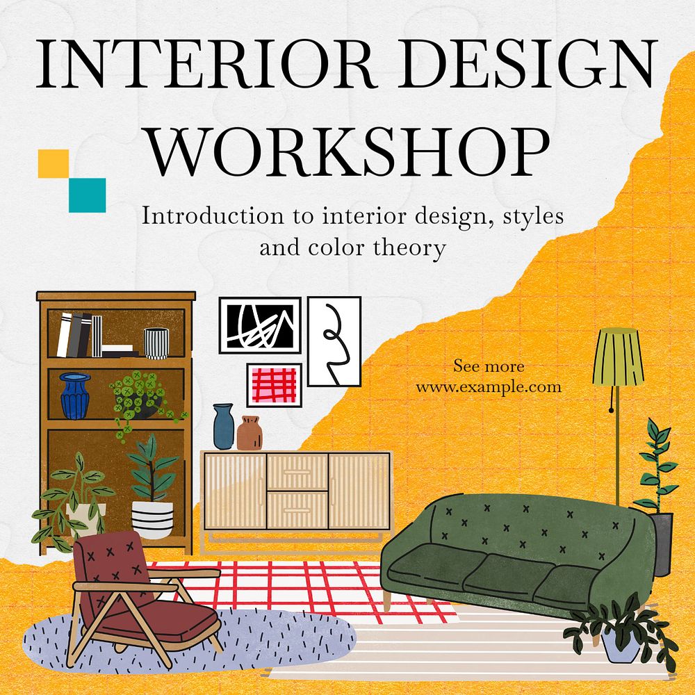 Interior design workshop Instagram post template, editable text