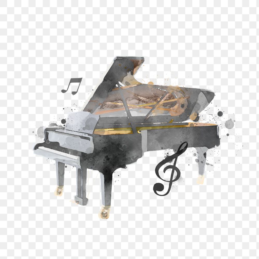 Watercolor grand piano png element, editable remix design