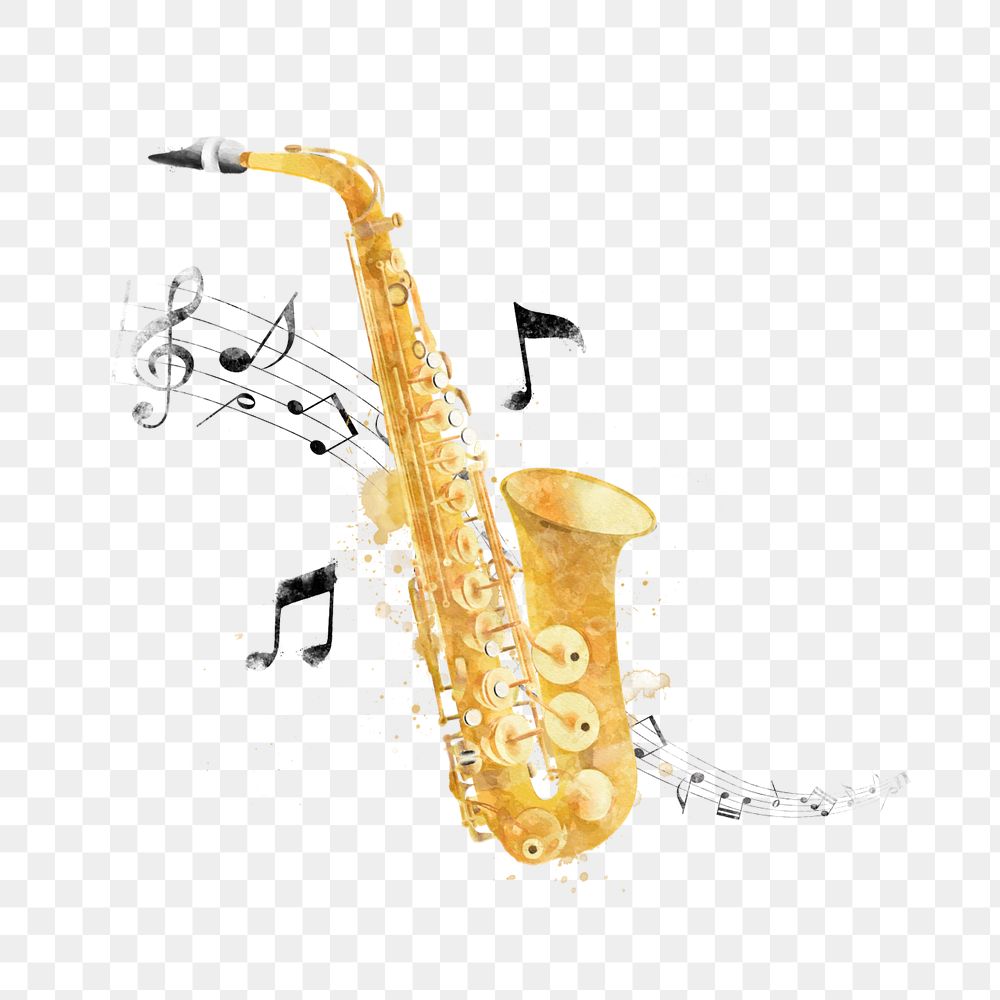 Saxophone watercolor png element, editable remix design