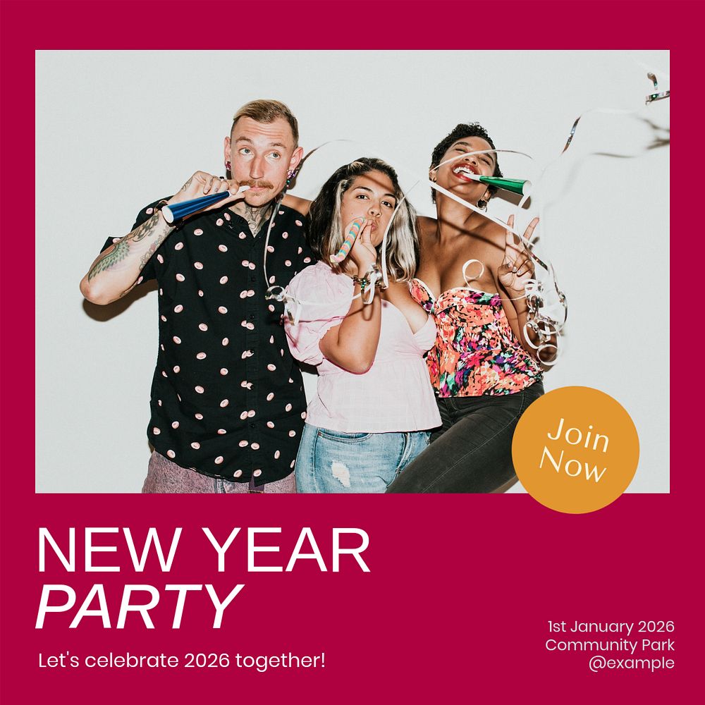 New year party Instagram post template, editable text