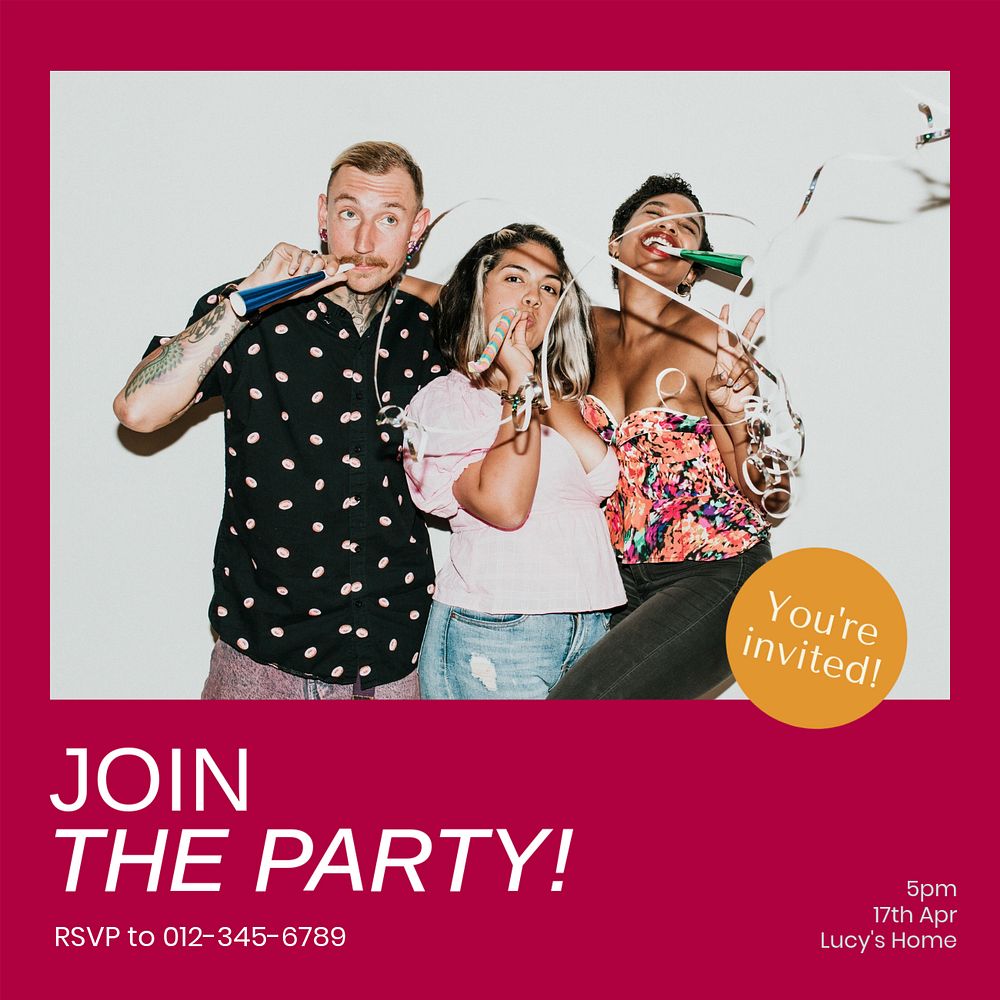 Join the party Instagram post template, editable text