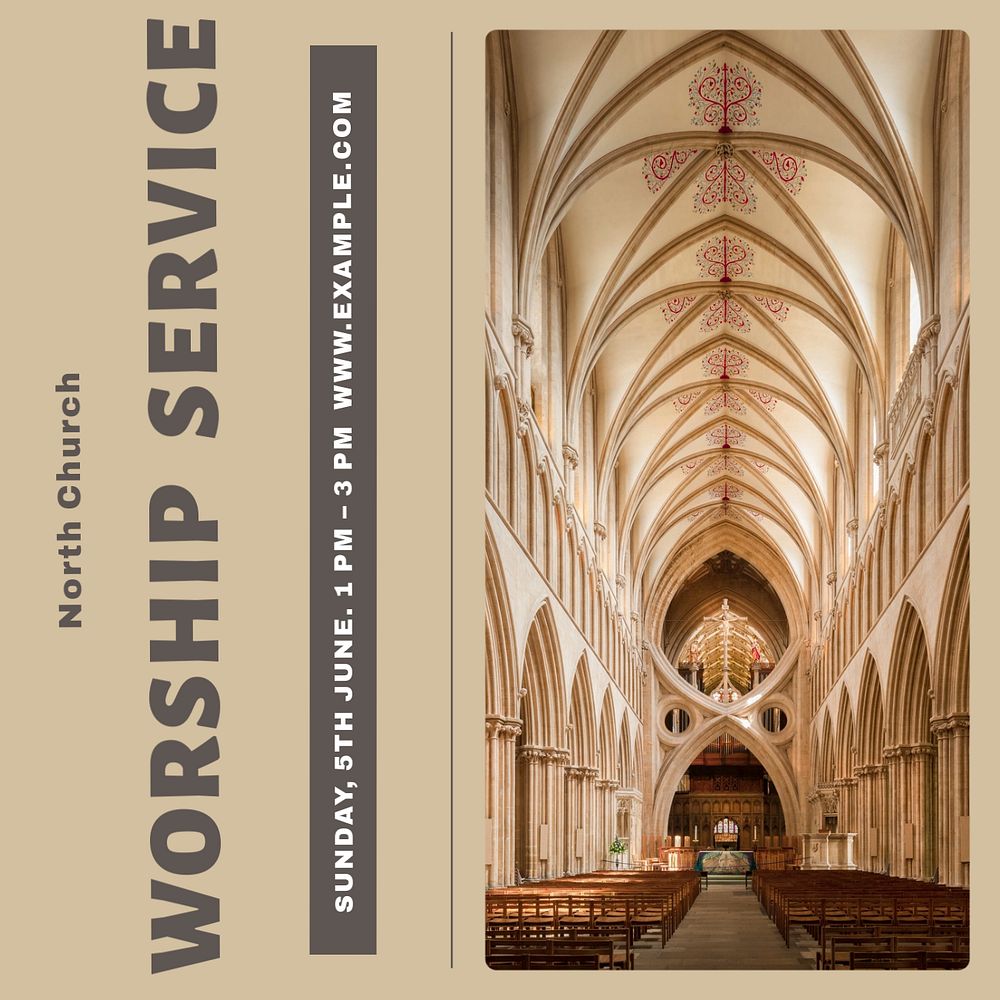 Worship service Instagram post template, editable text