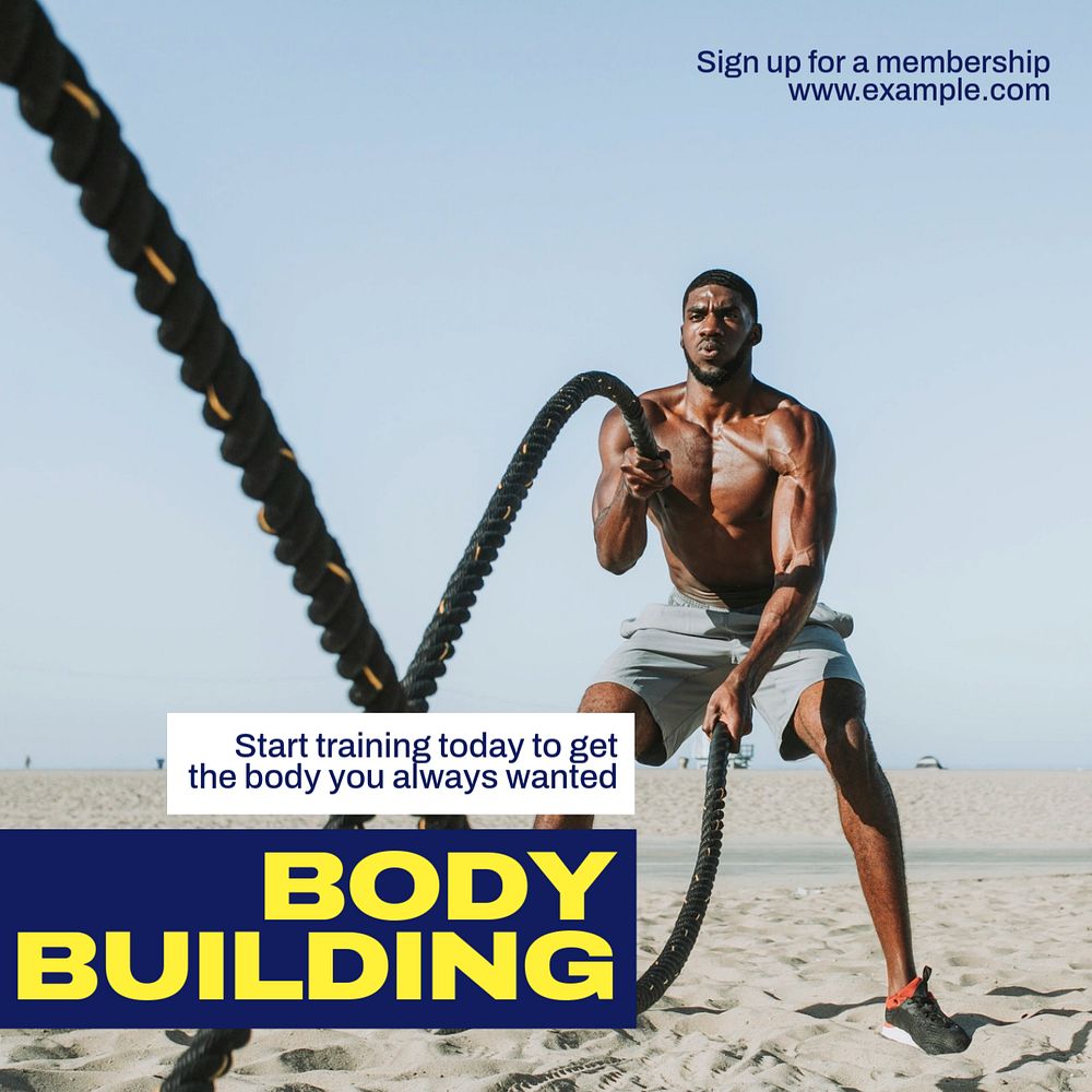 Body building Instagram post template, editable text