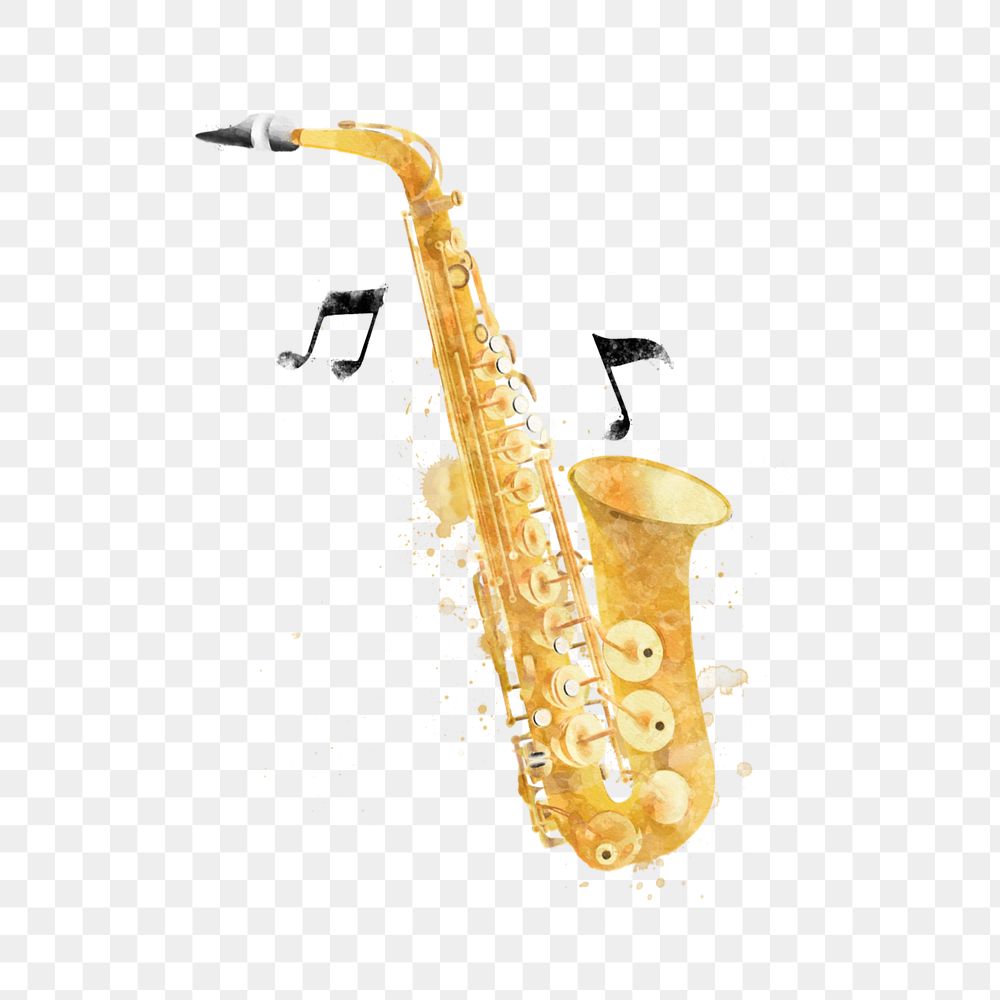 Saxophone watercolor png element, editable remix design