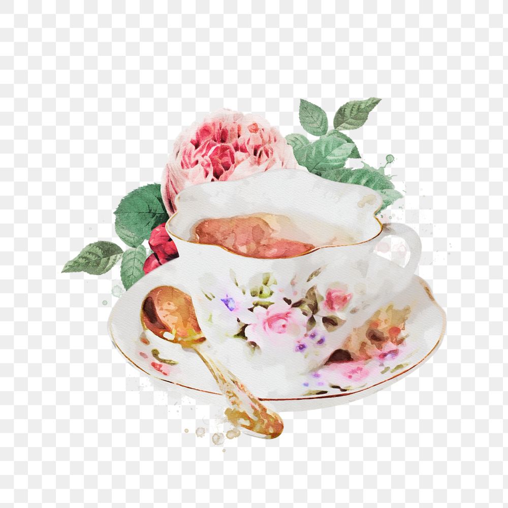 Watercolor teacup png element, editable remix design