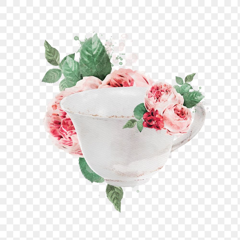 Watercolor teacup png element, editable remix design