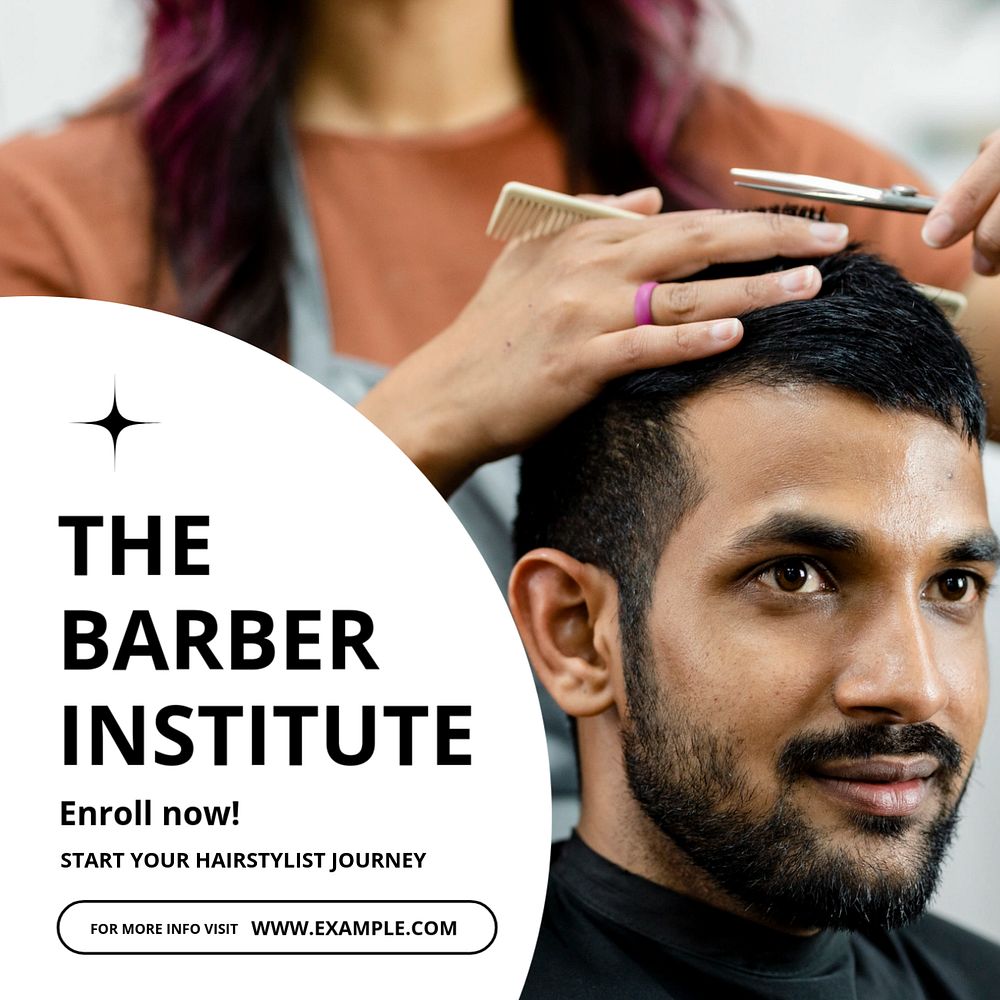 Barber institute Instagram post template, editable text