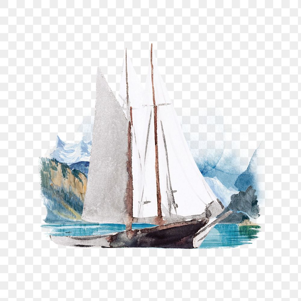 Watercolor sailboat png element, editable remix design