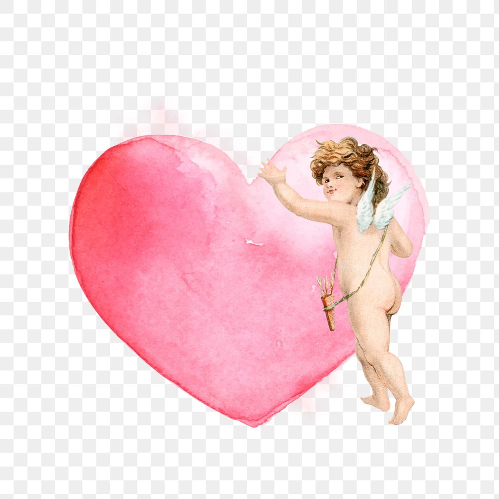 Watercolor Valentine's cupid png element, editable remix design