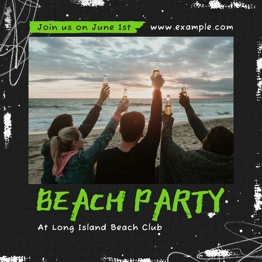 Beach party  Instagram post template, editable text